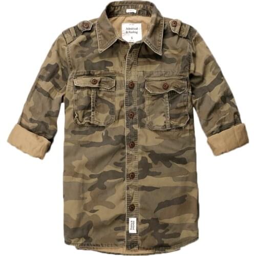 Camouflage Slim fit Shirts Men Military Long Sleeve Cotton Shirt Pockets Turn Down Collar Casual Tops Men Army Navy Khaki