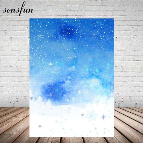 Sensfun Blue Sky Snowflake Winter Wonderland Backdrop Bokeh Birthday Party Backgrounds For Photo Studio 5x7ft Vinyl