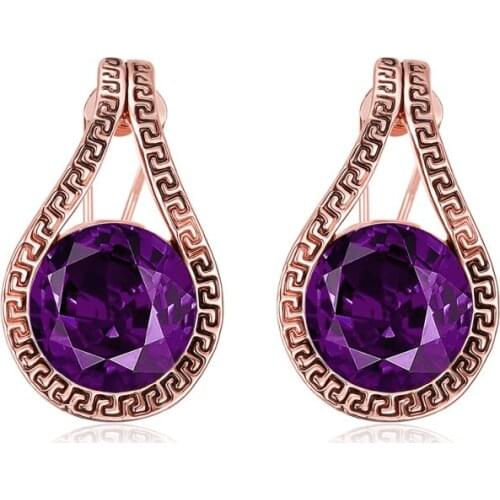 Stud Earrings Fashion 2020 New Purple Crystal Rose Gold Earrings Cute Jewelry Gift Party Wedding Earrings E2108