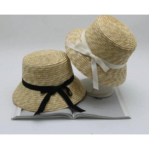 Retro Womens Summer Hat Wide Brim Bucket Hat Bow Ribbon Sun Protection Cap for Girls Female Beach Hat Fashion Sun Straw Hats