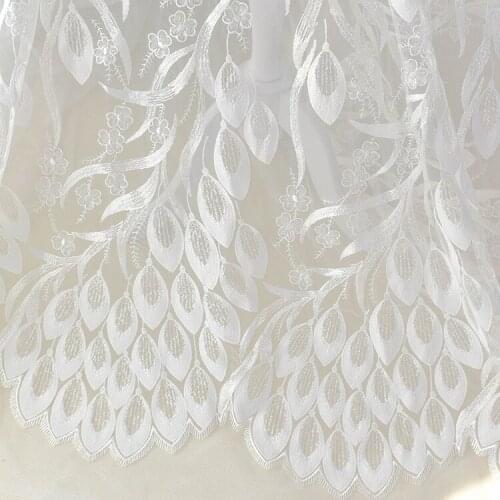 Fashion Peacock feather shape Ivory special lace fabric embroidery 5 yards