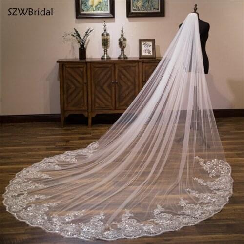 New Arrival Ivory Wedding Veils Lace Sequin Bridal Veil Wedding Accesorios Bridal Headwear Novia Velos Voile Wesele With Comb