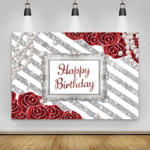 Happy Birthday Women Evening Party Backgrounds Photo Big Red Rose Valentines Day Vinyl Photography Backdrops