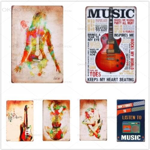 Vintage Music And Guitar Lovely Gift Metal Tin Signs Wall Decor Art Posters Bar Retro Plaques Painting Home Decor 20x30cm