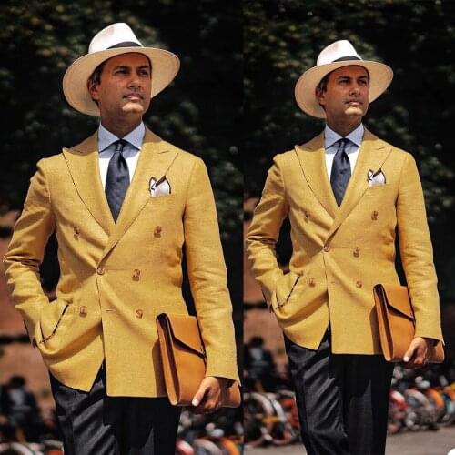 Double Breasted Men Tuxedos Handsome Peaked Lapel Blazer Metro Fashion Wedding Party Smart Casual Coat 1 Piece