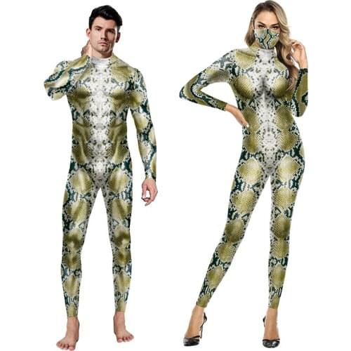 Adult Serpentine Cosplay Costume 3D Print Exercise Sexy Bodysuits Halloween Flexible Party Jumpsuit Fitness Outfit Romper Unisex