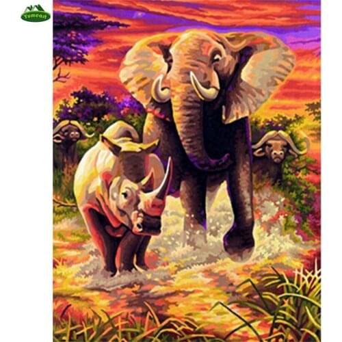 YUMEART Square Diamond Embroidery Cross Diamond Painting Elephant Painting Rhinestones Pictures of Crystals Wall Sticker
