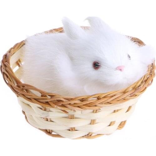 Hare Rabbits In Basket Furry Plush Toys Craft Collectible Gift For Children Kids -m15