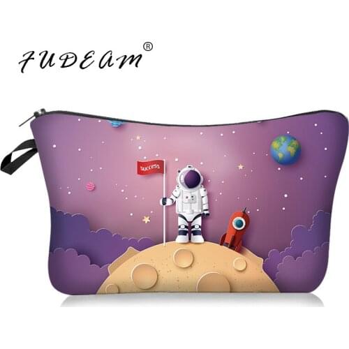 FUDEAM Spaceman Cartoon Pattern Women Waterproof Cosmetic Bag Toiletries Storage Organize Travel Makeup Bag Female Brush Pouch