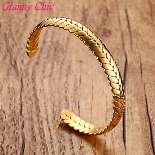 Granny Chic High Quality New Arrival Women Girls Solid Wire 316L Stainless steel Large Gold Color Bangle Cuff Bracelet Bangle