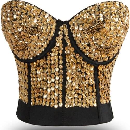 Gold Sequins Lingerie Femme Sexy Underwear Strapless Bras For Women Plus Size Bralette Top Brasier Push Up Mujer Party Clubwear