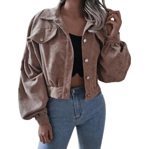 Women Corduroy Coat Lantern Long Sleeve Loose Casual Solid Color Turn-down Collar Short Autumn Coat for Outdoor jackets for wome