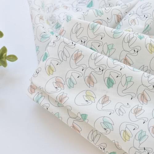 1meter 100% cotton White Swan fabric for Childrens skirt dress DIY Summer clothes bag handwork fabric art XMT