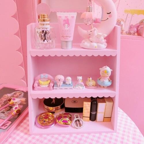 1pc new pink wooden 3 floors Shelf girls cosmetic display doll house accessories for girls gifts