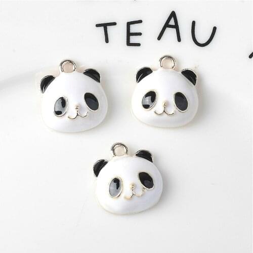 10pcs Dripping Oil Panda Head Cute Animal Alloy Jewelry Accessories DIY Headgear Necklace Pendant Material Enamel Pendant