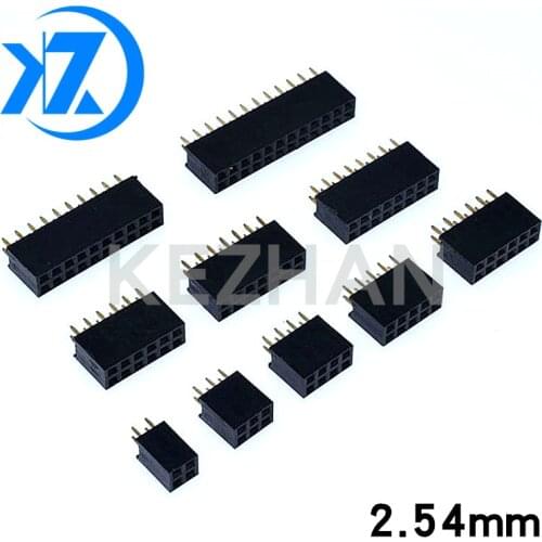 10pcs 2.54mm Double Row Straight Female 2-40P Pin Header Socket Connector 2x2/3/4/5/6/7/8/9/10/12/15/16/18/20/25/30/40Pin