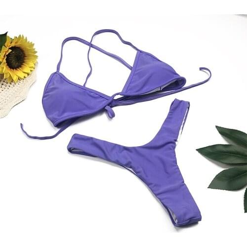 2021 New Fashion Ladies Solid Color Swimsuit Sexy Halter High Fork Quick-drying Split Swimsuit Swimsuit Bikini Suit