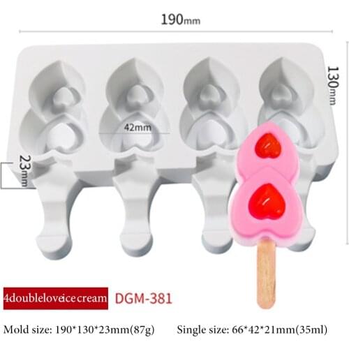2021 NEW 4 Hole DIY Silicone Ice Cream Mould Ice Cube Tray Popsicle Barrel Diy Mold Dessert Ice Cream Mold with Popsicle Stick