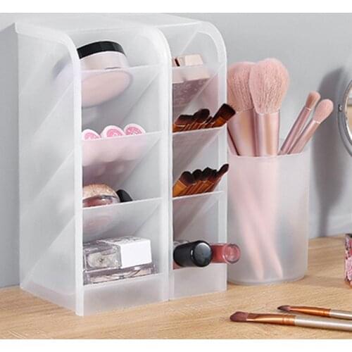 2021 Simple Creative Oblique Insertion Transparent Multi-grid Storage Stationery Pen Holder Multifunctional Desktop Storage Box