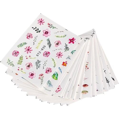 29pcs Simple Green Black Leaf Water Nail Sticker Polish Flower Flamingo Slider for Manicure Nail Art Decoration Wraps Set