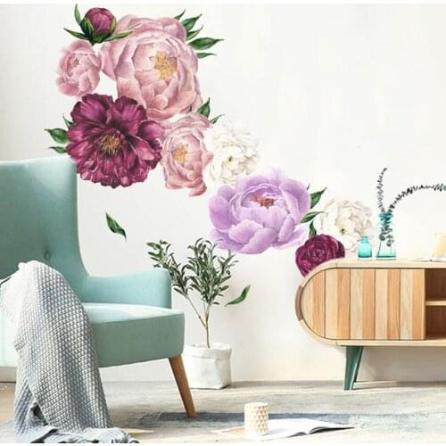 40*60cm Colorful Pink Red Peony Beautiful Flowers Wall Stickers for Living Room Wall Decal Kid Nursery Murals Wall Decor FX64086