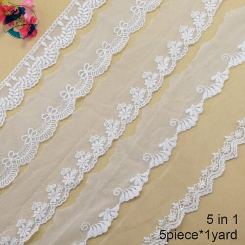 5pieces*1yard cotton embroidery lace french lace ribbon fabric guipure diy trims warp knitting wedding sewing Accessories#4042