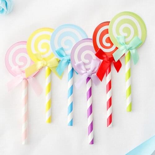 6 pcs/lot lovely colorful lolipop birthday cake topper cupcake decoration baby shower kids birthday party wedding supplies