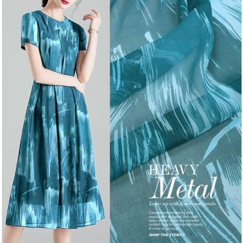 Abstract Art Print Blue Silk Georgette Fabric Summer Dress Silk Scarf