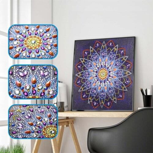 Huacan Special Shape Diamond Painting Mandala Flower Rhinestone Partial Crystal Diamond Mosaic Embroidery Floral Home Decoration