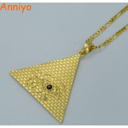 Anniyo Egyptian Pyramid Necklaces for Women,Gold Color Egyptians Eye Of Horus Jewelry Egypt Eye Amulet/Hieroglyphics #019306