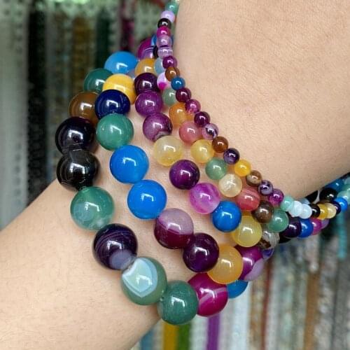 Natural Multicolor Striped Agates Stone Beads For Jewelry Making Diy Bracelet Necklace Round Loose Spacer Beads 4 6 8 10 12mm