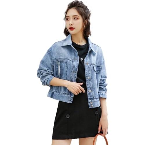 Spring Autumn Denim Jacket Women Short Coat Korean Loose Single-breasted cotton jacket Female blue sweet cowboy Outerwear R363