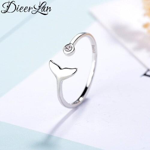 DIEERLAN Vintage Jewelry 925 Sterling Silver Crystal Mermaid Tail Rings For Women Men Big Opening Antique Rings
