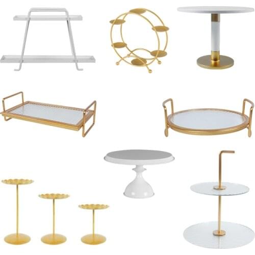 European style gold display shelf wedding cake plate macaron decoration afternoon tea acrylic tray