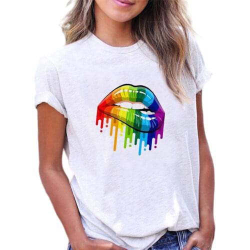 LGBT Gay Love Lesbian Rainbow Design Print T-shirts Painting Lip T shirt Tops Summer Casual Short Sleeve Tee Unisex Clothes