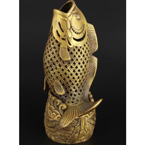 China Collectable Handmade Brass Fortune Carp Jump Longmen Statue Ornaments Garden Decoration 100% real Brass BronzeDiscount