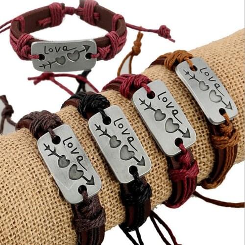 Ajojewel Charm Double Heart Love Leather Bracelet Handmade Fashion Cheap Couple Jewelry