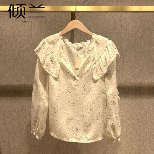 Patads light luxury French shirt spring and summer lady storm point Ruffle sleeve versatile top
