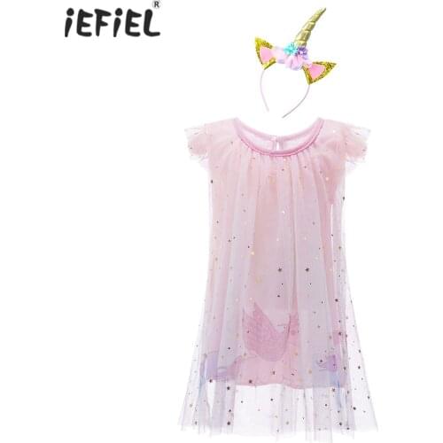 Summer Kids Princess Dresses For Girls Cartoon Print Sequins Veil Dress Birthday Party Dresses Children Clothing With Headwear