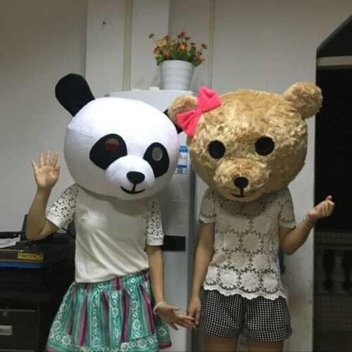 Adult Halloween Lover Panda & Teddy Bear Heads Mascot Costume Fancy Valentine Only Head Apparel Cartoon Character Birthday Gift