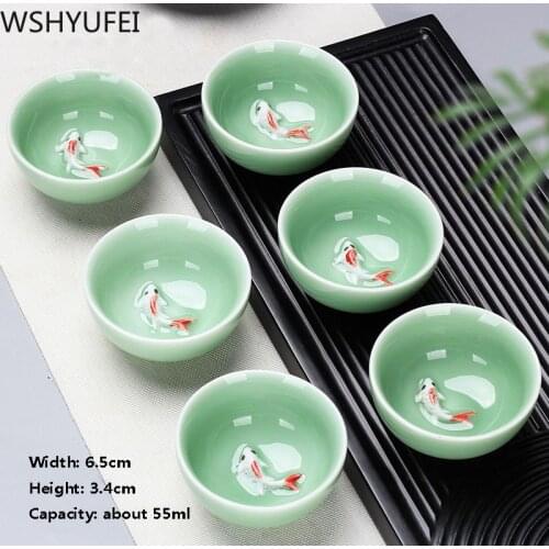 6 pcs/lot Tea set Small Tea Cup Ceramic Tea Set Household Single Cup Master Blue and White Porcelain Tea Celadon Gift Box