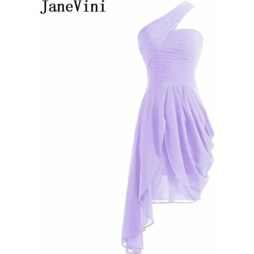 JaneVini Cheap Chiffon Short Bridesmaid Dresses One Shoulder Formal Dress Women Elegant Gown robe demoiselle honneur fille 2020