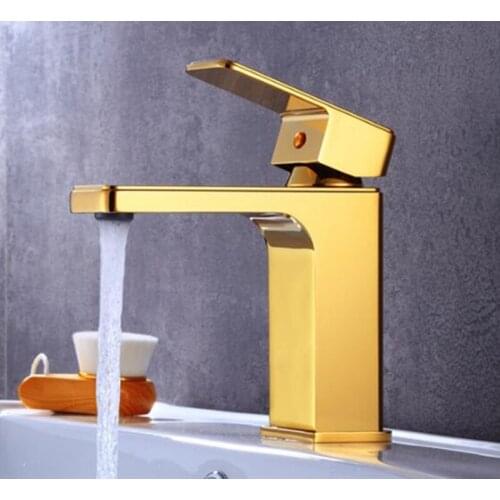 New luxury brass material gold finished bathroom single lever hot and cold sink faucet,basin tap mixer