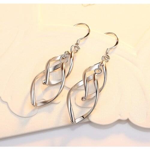 925 Sterling Silver Charming Twisted Rhombus Leaf Shape Tassel Drop Earrings Earring For Women Party Gift S-E301