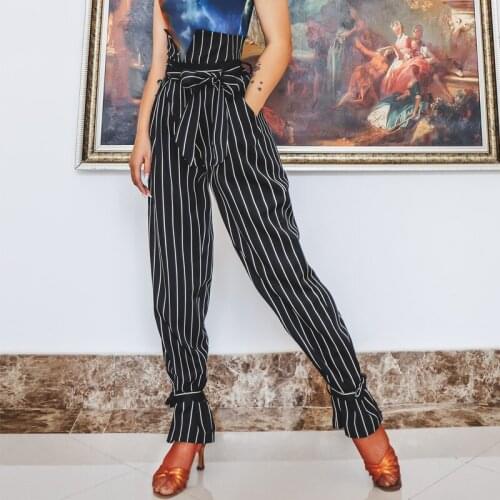 Latin Dance Clothes Stripe Pants High Waist Women Latin Practice Trousers Ballroom Salsa Rumba Samba Tap Dance Show Wear VDB2790