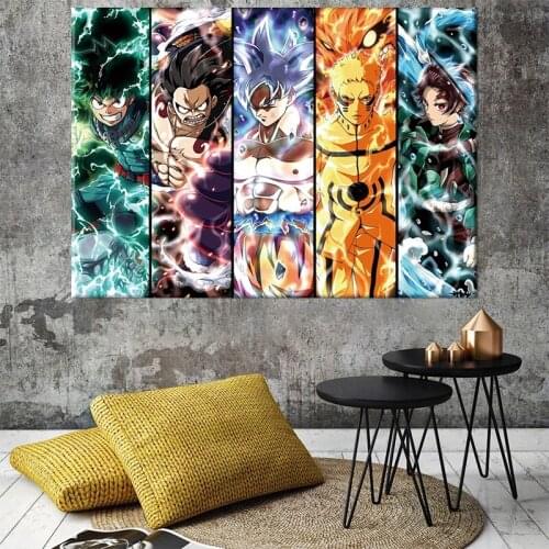 Anime Poster Deku Luffy Goku Tanjirou Wall Picture Oil Canvas Painting Wall Art Prints for Bedroom Wall Decor Unframed
