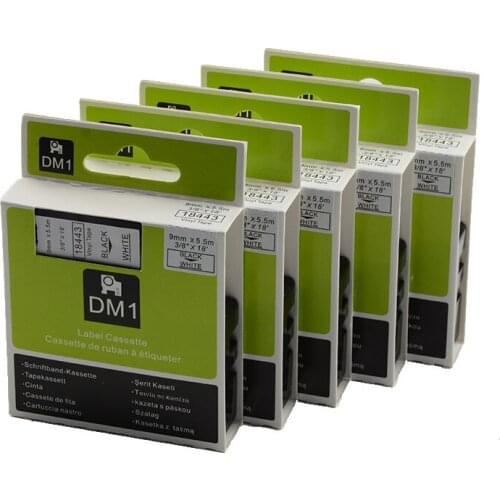 5pcs Dymo 18443 9mm IND Rhino Plastic Label Tapes Compatible for Dymo Permanent Vinyl Roll Ribbon Tapes Laminated Adhesive