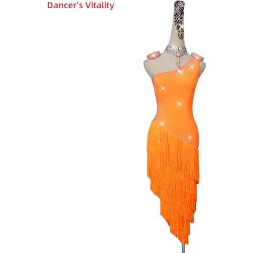 Latin Dance Dress senior AB stones fringe dress women Performance Clothes Profession Custom Child Woman Competition Clothing