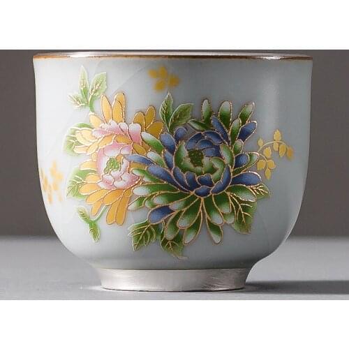 999 Silver Gilt Tea Cup Master Cup Ceramic Grilled Flower Gold Foil Teacup Kung Fu Tea Cup