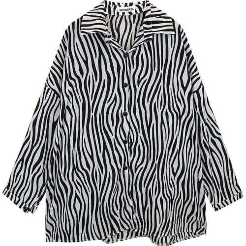Couples Men Women Zebra Stripes Shirt Casual Loose Oversized Single Breasted Blouse Top Female Long Sleeve Fashion Blouses Shirt